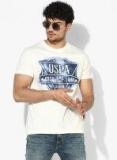 U S Polo Assn Denim Co Off White Printed Round Neck T Shirt Men