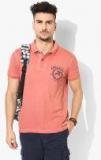 U S Polo Assn Denim Co Orange Printed Regular Fit Polo Neck T Shirt Men