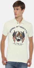 U S Polo Assn Denim Co U.S. Polo Assn. Denim Co. Men Cream Coloured Printed Polo Collar T shirt men