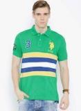 U S Polo Assn Green Striped Regular Fit Polo T Shirt Men