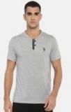 U S Polo Assn Grey Melange Solid Henley Neck T Shirt Men