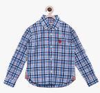 U S Polo Assn Kids Blue & White Regular Fit Checked Casual Shirt Boys