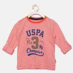 U S Polo Assn Kids Coral Orange Striped Round Neck T Shirt boys