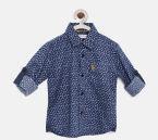 U S Polo Assn Kids Navy Blue Printed Regular Fit Casual Shirt Boys