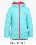 U S Polo Assn Kids Red Printed Reversible Winter Jacket Girls