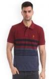 U S Polo Assn Maroon Colourblocked Polo Collar T Shirt Men