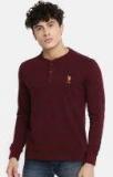 U S Polo Assn Maroon Striped Mandarin Collar T Shirt Men