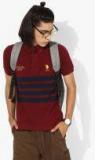 U S Polo Assn Maroon Striped Regular Fit Polo T Shirt Men