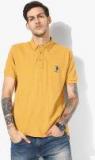 U S Polo Assn Mustard Self Design Regular Fit Polo T Shirt Men