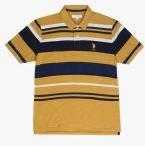 U S Polo Assn Mustard Striped Regular Fit Polo T Shirt Men