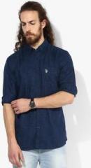 U S Polo Assn Navy Blue Checked Slim Fit Casual Shirt men