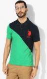 U S Polo Assn Navy Blue Colourblocked Regular Fit Polo T Shirt Men