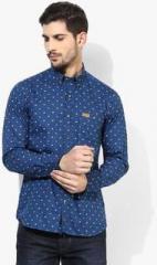 U S Polo Assn Navy Blue Printed Regular Fit Casual Shirt men