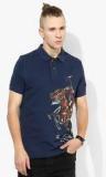 U S Polo Assn Navy Blue Printed Slim Fit Polo T Shirt men