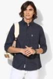 U S Polo Assn Navy Blue Self Design Regular Fit Casual Shirt Men