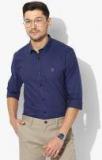 U S Polo Assn Navy Blue Solid Slim Fit Formal Shirt men