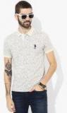 U S Polo Assn Off White Printed Regular Fit Polo T Shirt men