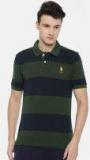 U S Polo Assn Olive Green Striped Polo Collar T Shirt Men