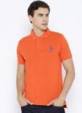 U S Polo Assn Orange Solid Polo Collar T Shirt Men