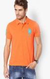 U S Polo Assn Orange Solid Slim Fit Polo T Shirt Men