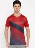 U S Polo Assn Red Colourblocked Regular Fit Round Neck T Shirt Men