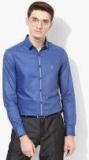 U S Polo Assn Tailored Blue Self Design Slim Fit Formal Shirt Men