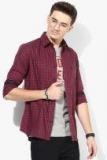 U S Polo Assn Tailored Maroon Checked Slim Fit Formal Shirt men