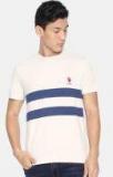 U S Polo Assn White & Blue Striped Round Neck T Shirt Men