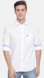 U S Polo Assn White Printed Slim Fit Casual Shirts Men