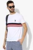 U S Polo Assn White Striped Regular Fit Round Neck T Shirt men