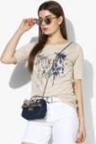 U S Polo Assn Women Beige Printed Round Neck Tshirt Women