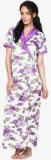 Uac-by 99pockets White Printed Gown With Robe Women