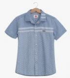 Ufo Blue Self Design Casual Shirt Boys