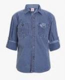 Ufo Blue Self Design Regular Fit Casual Shirt Boys