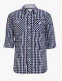 Ufo Navy Blue Checked Casual Shirt Boys