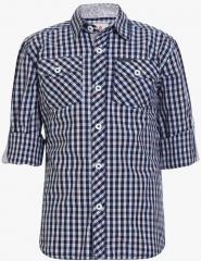 Ufo Navy Blue Checked Casual Shirt boys