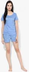 Under Colors Of Benetton Blue Printed Shorts Set women