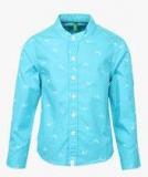 United Colors Of Benetton Aqua Blue Regular Fit Casual Shirt boys