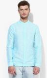 United Colors Of Benetton Aqua Blue Solid Linen Casual Shirt Men