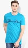 United Colors Of Benetton Aqua Blue Solid Round Neck T Shirt men