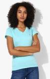 United Colors Of Benetton Aqua Blue Solid T Shirt Women