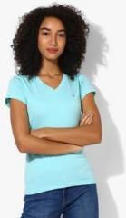 United Colors Of Benetton Aqua Blue Solid T Shirt women