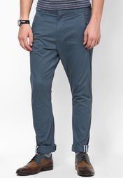 United Colors Of Benetton Aqua Blue Stretch Cotton Chinos Men