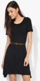 United Colors Of Benetton Black Colored Solid Shift Dress With Belt Women