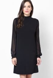 United Colors Of Benetton Black F/Slv Dress With V At Back Women