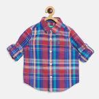 United Colors Of Benetton Blue & Maroon Regular Fit Checked Casual Shirt Boys