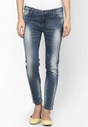 United Colors Of Benetton Blue Ankle Length Slim Fit Basic 5 Pkt Denim Women