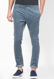 United Colors Of Benetton Blue Carrot Fit Stretch Corduroy Trouser Men