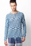 United Colors Of Benetton Blue Printed Henley T Shirt Men