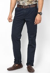 United Colors Of Benetton Blue Solid Slim Fit Basic Trouser In Stretch Men